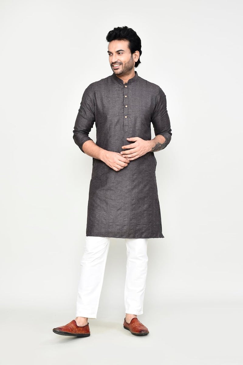 POLY2FAB Men's Cotton Jacquard Striped Kurta with Full Sleeves & Mandarin Collar - Image 4